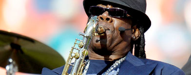 In this Nov. 14, 2010 file photo, Saxophonist Clarence Clemons performs during halftime of the Tennessee Titans against the Miami Dolphins NFL football game in Miami. A person who has worked with Clemons in the past confirmed Sunday night, June 12, 2011 that Clemons has suffered a stroke. (AP Photo/Rhona Wise, File)