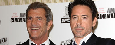 BEVERLY HILLS, CA - OCTOBER 14: Actors Robert Downey Jr. and Mel Gibson attend the 25th American Cinematheque award ceremony at The Beverly Hilton hotel on October 14, 2011 in Beverly Hills, California. (Photo by Jason LaVeris/FilmMagic)