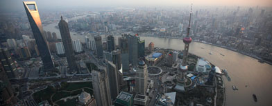 In this photo taken on March 28, 2010 and released by the Shanghai Pacific Institute for International Strategy on Wednesday, April 14, 2010, top of a skyscraper reflects sunlight in the Shanghai city. (AP Photo/Shanghai Pacific Institute for International Strategy)