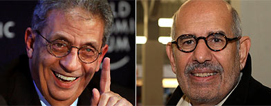 Left: Arab League chief Amr Moussa (REUTERS/Vincent Kessler) Right: Former U.N. nuclear weapons chief and Nobel Peace laureate Mohamed ElBaradei (REUTERS/Heinz-Peter Bader)
