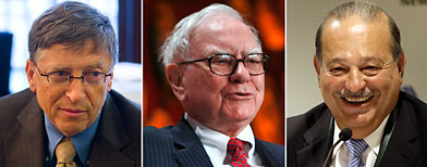 Bill Gates/Warren Buffett/Carlos Slim (Gates: Jin Lee/Bloomberg via Getty Images; Buffett:Jemal Countess/Getty Images; Slim: Chris Goodney/Bloomberg via Getty Images)