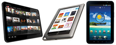 Motorola Xoom (Motorola); Nook 2 (Barnes and Noble); Galaxy tab (Samsung)