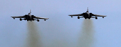 Two Royal Air Force Tornados , one of the types of aircraft to be used in the operation of a no-fly zone over Libya. (AP Photo/Andrew Milligan-pa)