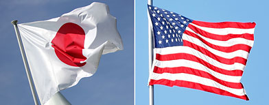 Japanese and U.S. flags (L-R) Japanese flag (MJ Kim/Getty Images); US flag (Scott Boehm/Getty Images)