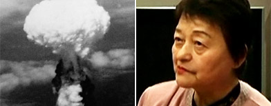 (L-R) Mushroom cloud from Nagasaki bombing (AP), Kazuko Yamashita (Reuters)