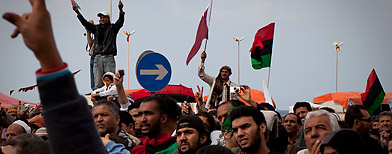 Libyans celebrate in the main square of Benghazi, Libya on Friday, March 18. (Anja Niedringhaus/AP Photo)