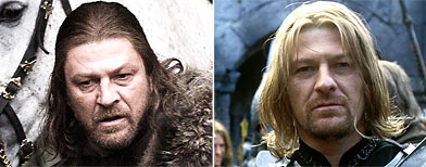 Sean Bean in Game of Thrones (HBO)/Sean Bean in The Lord of the Rings (New Line/courtesy Everett Collection)