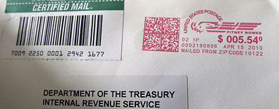 In this April 15, 2010 file photo canceled mail addressed to the Department of the Treasury's Internal Revenue Service is seen at New York post office. This year's tax season will look a lot like last year's, but with a few sweeteners added. Most of the tax changes put in place in 2009 to spur the economy remained in effect in 2010, even though the recession was officially declared over. (AP Photo/Tina Fineberg, File)