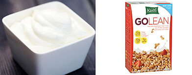 Photos (L-R)  Greek Yogurt (ThinkStock); Kashi Go Lean (Kashi)