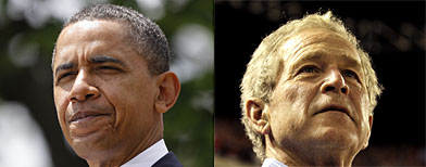 President Barack Obama and former president George W. Bush (both photos AP)