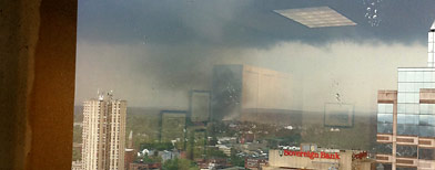 In this photo provided by John Garvey, a tornado moves through Springfield, Mass. (AP/John Garvey)