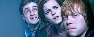 DANIEL RADCLIFFE as Harry Potter, EMMA WATSON as Hermione Granger and RUPERT GRINT as Ron Weasley (Warner Bros. Pictures)