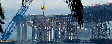 Construction work on the new San Francisco-Oakland Bay Bridge on Jan. 4, 2011, seen from Treasure Island. (AP Photo/Ben Margot)