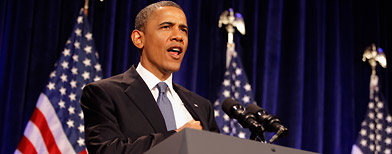 U.S. President Barack Obama addresses the Women's Leadership Forum at the Grand Hyatt Hotel May 19, 2011 in Washington, DC. (Chip Somodevilla/Getty Images)