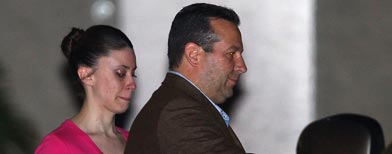 Casey Anthony and her defense attorney Jose Baez leave the Booking and Release Center at the Orange County Jail after she was acquitted of murdering her daughter Caylee Anthony on July 16, 2011 in Orlando, Florida. (Photo by Mark Wilson/Getty Images)