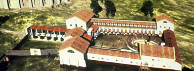 A virtual video presentations of the former Roman gladiator school that was found by underground radar is provided by the Ludwig Bolzmann institute for archaeology in Carnuntum, Austria, on Monday, Sept 5, 2011. They lived in cells barely big enough to turn around in for the time allotted them until death; usually four or five battles in the arena. This was the lot of those who trained at what experts described Monday as a world sensation _ the newly found and well preserved remnants of a gladiator school. (AP Photo/Ronald Zak)