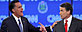 Mitt Romney (left) and Rick Perry during the CNN debate in Las Vegas (Steve Marcus/Reuters)