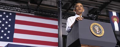 President Obama speaks about managing student debt during an event at the University of Colorado Denver Downtown Campus in Denver, Wednesday, Oct. 26, 2011. (AP Photo/Susan Walsh)