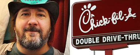 (L-R) Bo Muller-Moore (AP/Toby Talbot), file photo of a Chick-fil-A restaurant (Alex Wong/Getty Images)