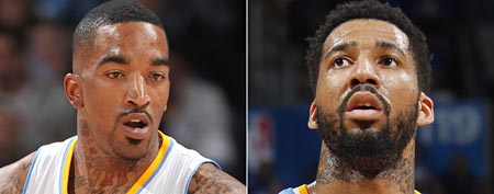Denver Nuggets shooting guard J.R. Smith (Photo by Garrett W. Ellwood/NBAE via Getty Images) and Wilson Chandler of the Denver Nuggets (Photo by Layne Murdoch/NBAE via Getty Images)