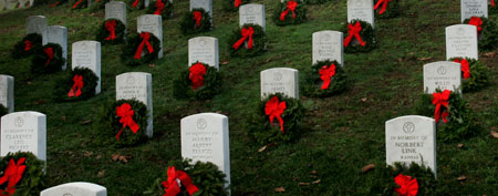 Wreaths adorn graves at Arlington National Cemetery in 2006. (Evan Vucci/AP)