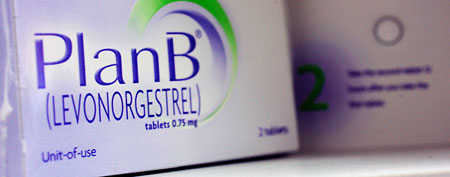 The Plan B pill displayed on a pharmacy shelf February 27, 2006 in Boston, Massachusetts. (Joe Raedle/Getty Images)