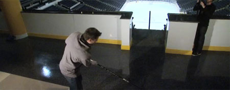 Shea Weber of the Nashville Predators prepares to shoot from section 317 of Bridgestone Arena (Y! Sports screengrab)