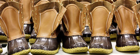 This Dec. 14, 2011 photo, shows rows of boots at the facility where L.L. Bean boots are assembled in Brunswick, Maine.(AP Photo/Pat Wellenbach)