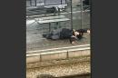 An injured man lays on the floor at a tram stop in Brussels, Belgium, Friday March 25, 2016. Police again raided a number of Brussels neighbourhoods on Friday in an operation a local official said was linked to both the airport and metro bombings and to the arrest in the Paris suburbs of a man who may have been plotting a new attack in France. (S. Kuplan via AP)