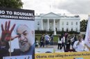 Iranian Americans protest against a conversation between Obama and Rouhani, outside the White House