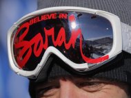 Trennon Paynter, ski coach for team Canada, wears a sticker and a purple ribbon on his goggles in rememberance of Sarah Burke during Winter X Games 2012 at Buttermilk Mountain on January 28, 2012 in Aspen, Colorado