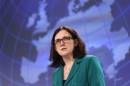 EU Home Affairs Commissioner Malmstrom addresses a news conference on the European Cybercrime Centre in Brussels