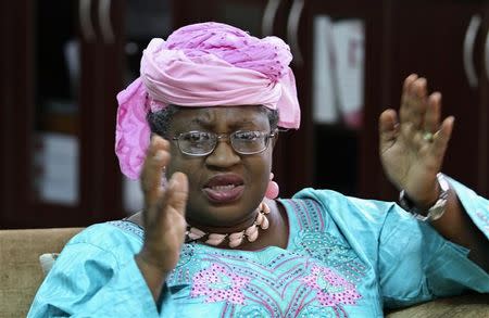Nigeria&#39;s Finance Minister Okonjo-Iweala speaks during an interview in Abuja