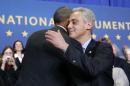U.S. President Barack Obama and Chicago Mayor Rahm Emanuel hug during an event in the Pullman neighborhood of Chicago
