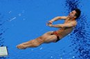 China's Qin Kai performs a dive during the men's 3m springboard semi-final at the London 2012 Olympic Games at the Aquatics Centre