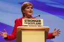 Scotland's First Minister and leader of the Scottish National Party, Nicola Sturgeon, addresses the party's annual conference in Glasgow, Scotland