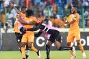 Ivory Coast's forward Gervinho (2ndL) is congratulated by teammates after scoring a goal during the 2015 African Cup of Nations quarter final football match between Ivory Coast and Algeria in Malabo, on February 1, 2015