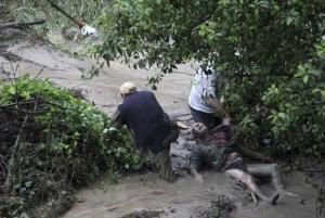 People try to help a man during heavy flooding in the&nbsp;&hellip;