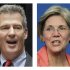 FILE - These 2012 file photos show incumbent Sen. Scott Brown, R-Mass., left, and Democratic challenger Elizabeth Warren, in Boston. Short on time and tempers, House and Senate candidates in tight races are turning snarky and personal in their attacks on their opponents. The stakes, and the unpleasantness, are highest in the race for control of the Senate, where Republicans need to gain four seats to win the majority _ only three if Republican Paul Ryan becomes vice president and, in his role as Senate president, breaks any tie votes. In Massachusetts, GOP Sen. Scott Brown witheringly mocks Democrat Elizabeth Warren’s claims of Native American heritage.(AP File Photos)