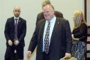 Toronto Mayor Ford leaves after speaking at the Economic Club of Canada lunch in Toronto