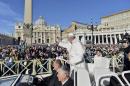 Pope Francis waves to faithful during a jubilee audience in St. Peter's Square, at the Vatican Saturday, Oct. 22, 2016. (L"osservatore Romano/Pool Photo via AP)
