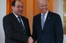 Vice President Joseph Biden (R) welcomes Iraqi Prime Minister Nuri al-Maliki to the Naval Observatory, October 30, 2013 in Washington
