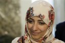 Nobel Peace Prize winner Tawakul Karman of Yemen attends a meeting in Rome