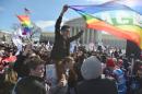 Same-sex marriage supporters demonstrate in front of the Supreme Court on March 27, 2013 in Washington, DC