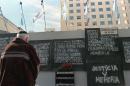A man stands in front of a memorial to the 86 victims of the 1994 terrorist bombing that razed the AMIA Jewish communnity center in Buenos Aires