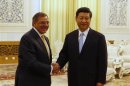 U.S. Secretary of Defense Panetta shakes hands with China's Vice President Xi before a meeting at the Great Hall of the People in Beijing