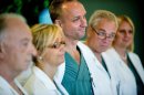 From left specialist surgeons Andreas G Tzakis, Pernilla Dahm-Kähler, Mats Brannstrom, Michael Olausson and Liza Johannesson attend a news conference Tuesday Sept. 18, 2012 at Sahlgrenska hospital in Goteborg Sweden. Two Swedish women are carrying the wombs of their mothers after what doctors called the world's first mother-to-daughter uterus transplants. The specialists at the University of Goteborg completed the surgery over the weekend without complications, but say they won't consider the procedures successful unless the women achieve pregnancy after their observation period ends a year from now. (AP Photo/Adam Ihse) SWEDEN OUT