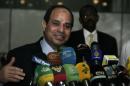 Egyptian President Abdel Fattah al-Sisi speaks during a press conference on June 27, 2014 upon arrival at Khartoum airport for an official visit in Sudan