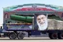 File photo of a military truck carrying a missile and a picture of Iran's Supreme Leader Ayatollah Ali Khamenei during a parade in Tehran