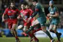 Leicester's Welsh fly half Owen Williams (C) makes a kick down-field during the European Champions Cup rugby union match between Leicester Tigers and Toulon at Welford Road stadium in Leicester on December 7, 2014